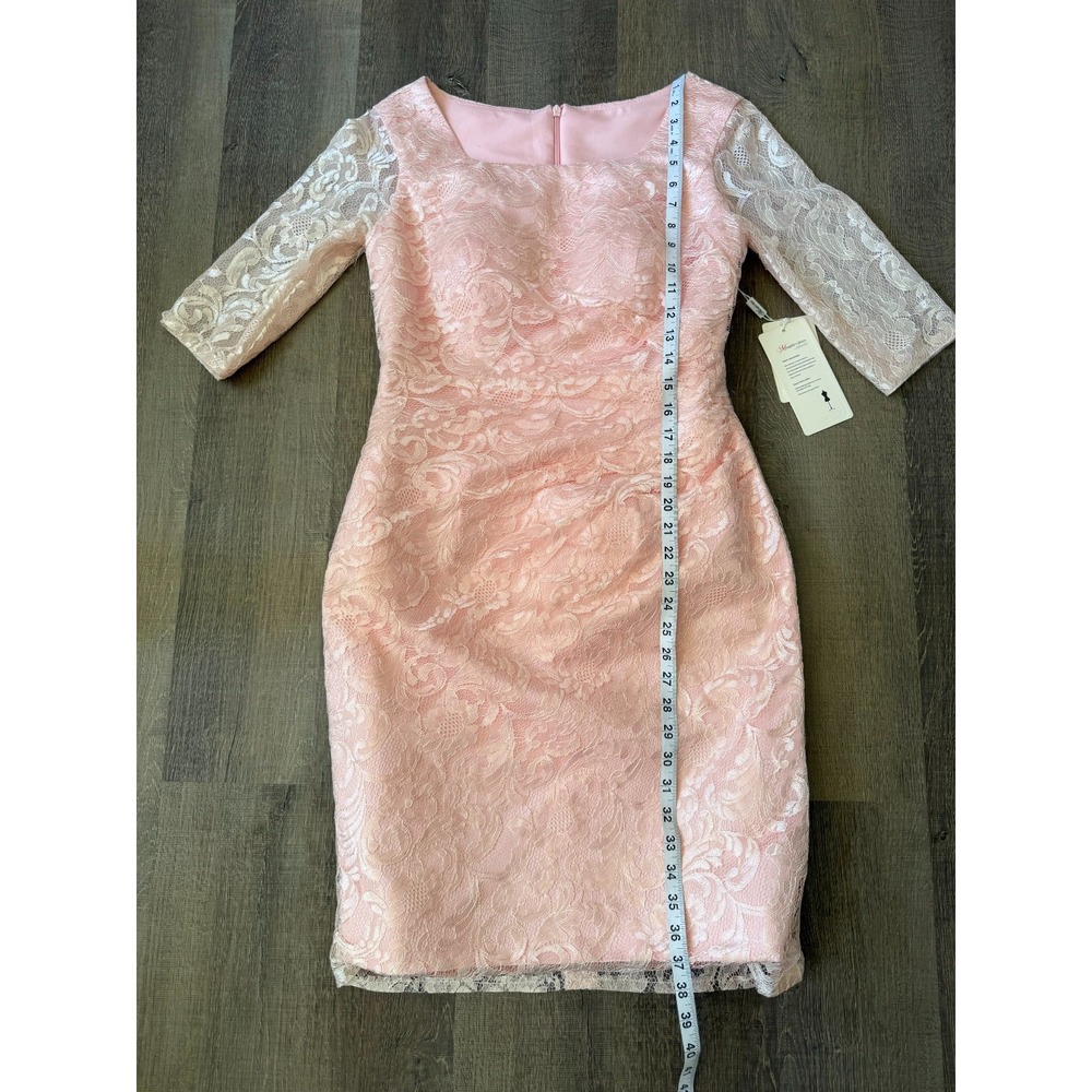 Mingda's Dress Womens Size M Pink Lace Sheath Midi Ruched Elegant Party Wedding - Picture 9 of 14